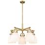 Newton Bell 26"W 5 Light Brushed Brass Stemmed Chandelier w/ White Sha