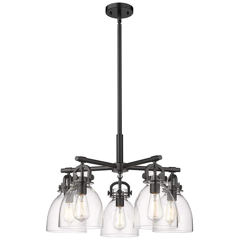 Image 1 Newton Bell 26"W 5 Light Matte Black Stem Hung Chandelier With Clear S