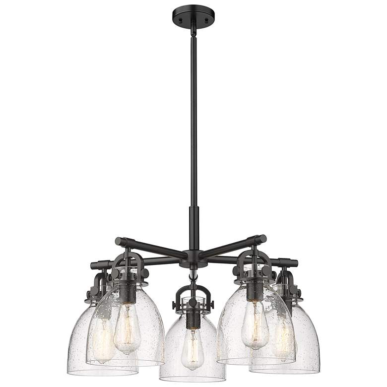 Image 1 Newton Bell 26"W 5 Light Matte Black Stem Hung Chandelier With Seedy S