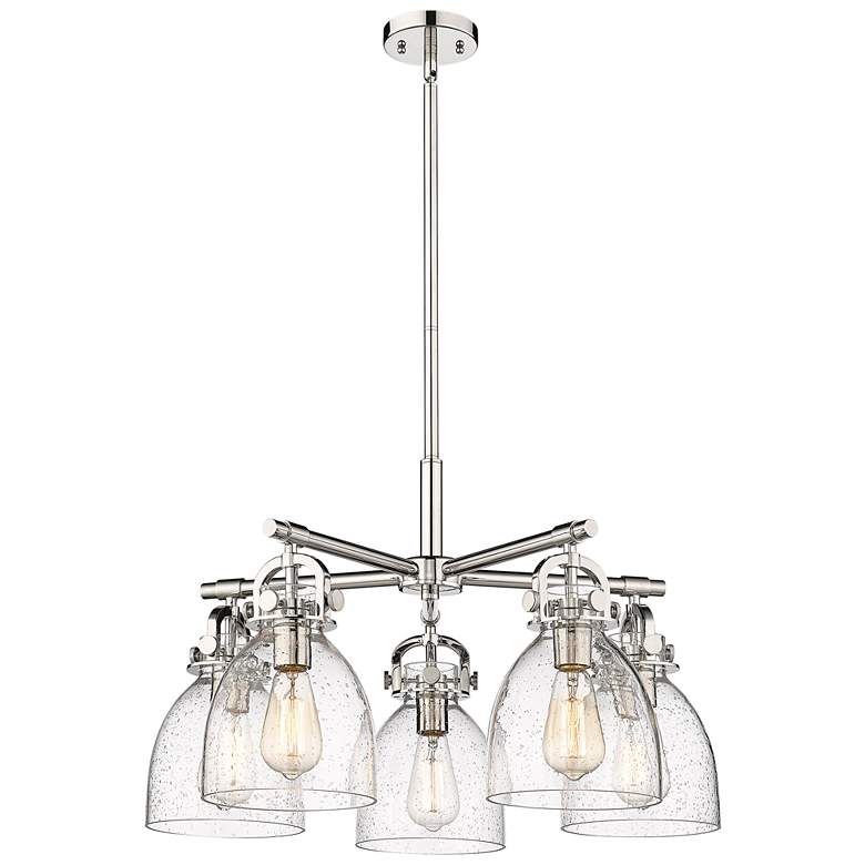 Image 1 Newton Bell 26"W 5 Light Polished Nickel Stemmed Chandelier w/ Seedy S