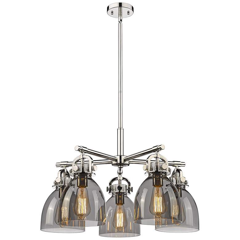 Image 1 Newton Bell 26"W 5 Light Polished Nickel Stemmed Chandelier w/ Smoke S