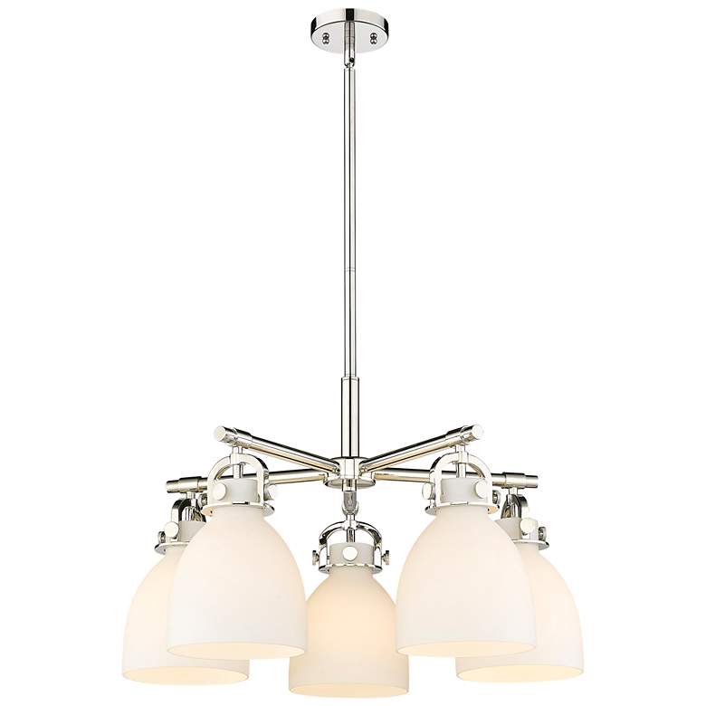 Image 1 Newton Bell 26"W 5 Light Polished Nickel Stemmed Chandelier w/ White S