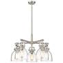 Newton Bell 26"W 5 Light Satin Nickel Stem Hung Chandelier With Clear 