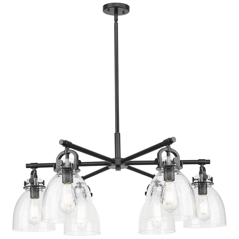 Image 1 Newton Bell 26"W 6 Light Black Stem Arch Chandelier w/ Seedy Shade