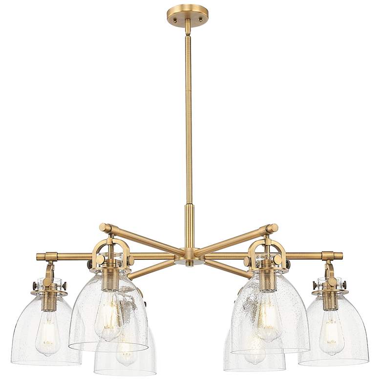 Image 1 Newton Bell 26"W 6 Light Brass Stem Arch Chandelier w/ Seedy Shade