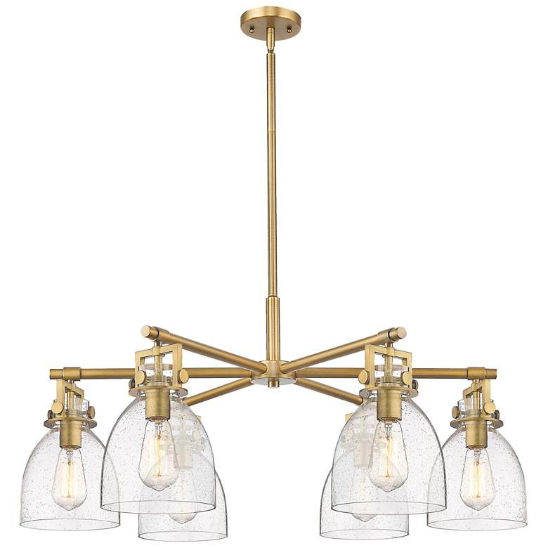 Image 1 Newton Bell 26"W 6 Light Brushed Brass Stem Chandelier With Seedy Shade