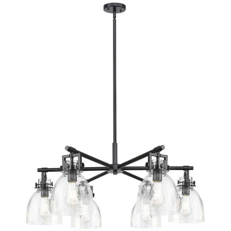 Image 1 Newton Bell 26"W 6 Light Matte Black Stem Chandelier With Seedy Shade