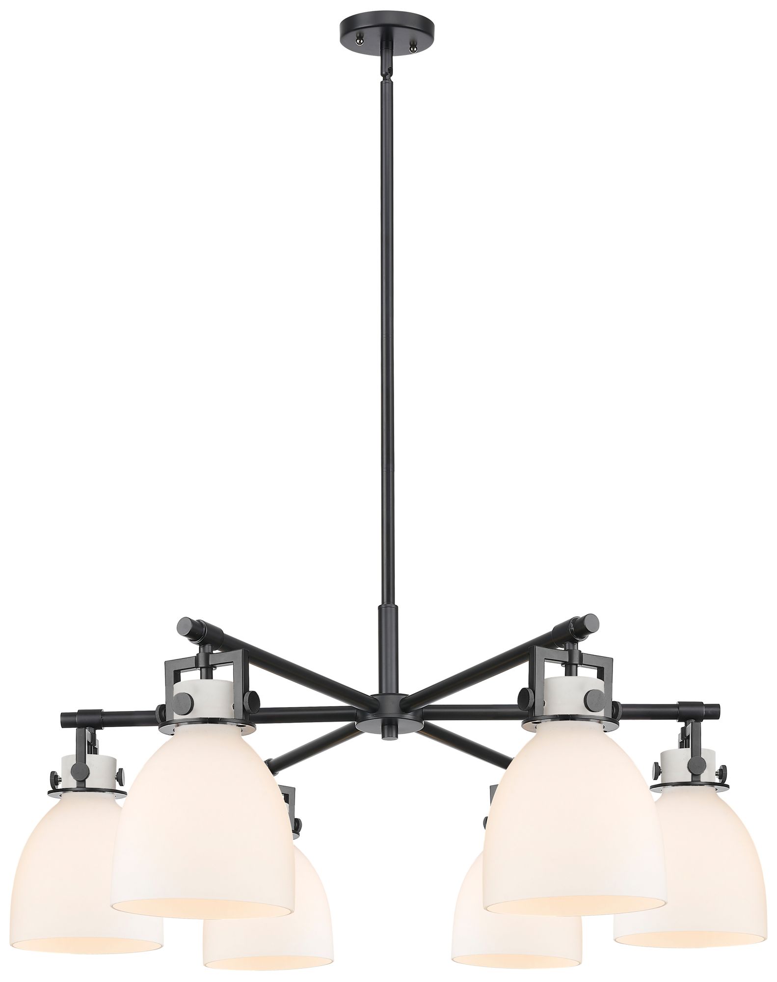Newton Bell 26"W 6 Light Matte Black Stem Chandelier With White Shade