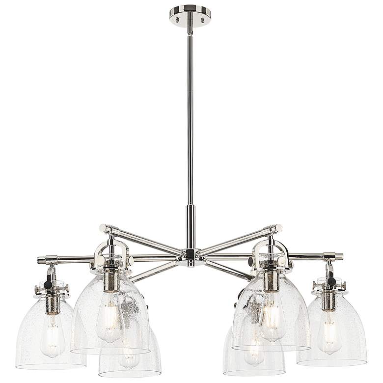 Image 1 Newton Bell 26"W 6 Light Nickel Stem Arch Chandelier With Seedy Shade