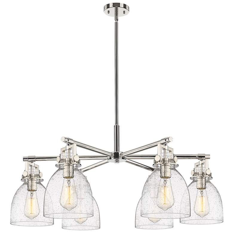 Image 1 Newton Bell 26"W 6 Light Nickel Stem Chandelier With Seedy Shade