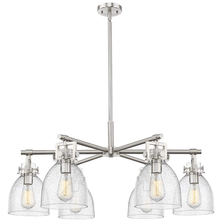Image 1 Newton Bell 26"W 6 Light Satin Nickel Stem Chandelier With Seedy Shade