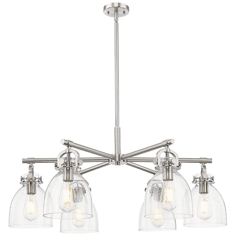 Image 1 Newton Bell 26"W 6-Lt Satin Nickel Stem Arch Chandelier w/ Seedy Shade
