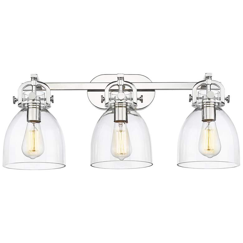 Image 1 Newton Bell 27" Wide 3 Light Polished Nickel Bath Light With Clear Sha