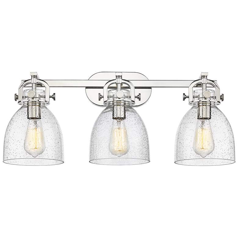 Image 1 Newton Bell 27" Wide 3 Light Polished Nickel Bath Light With Seedy Sha