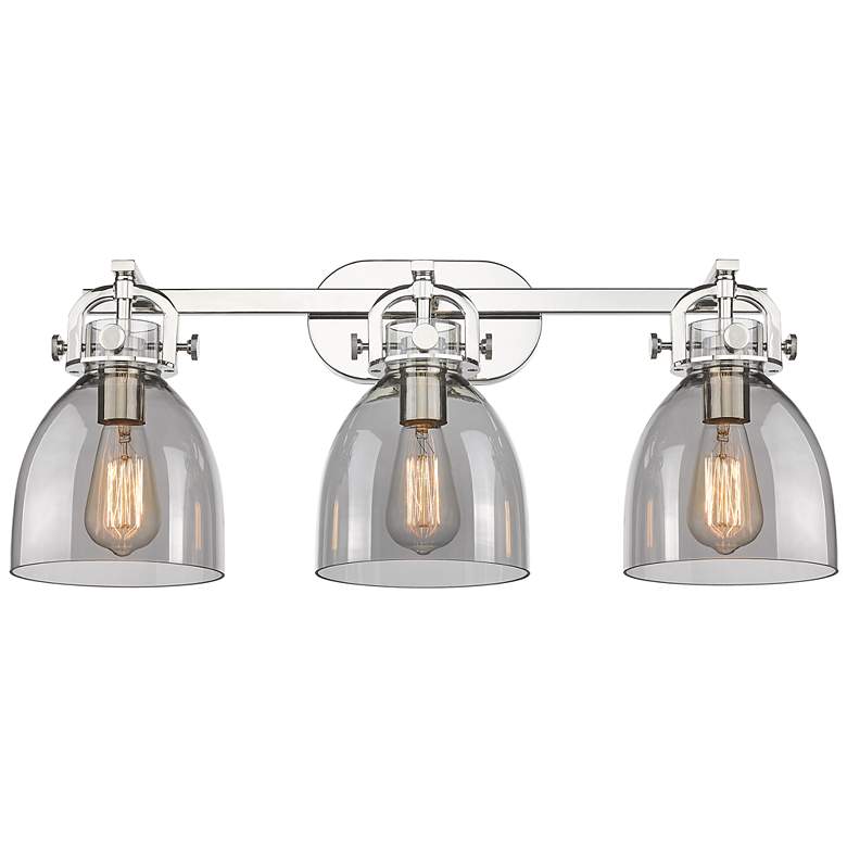 Image 1 Newton Bell 27" Wide 3 Light Polished Nickel Bath Light With Smoke Sha