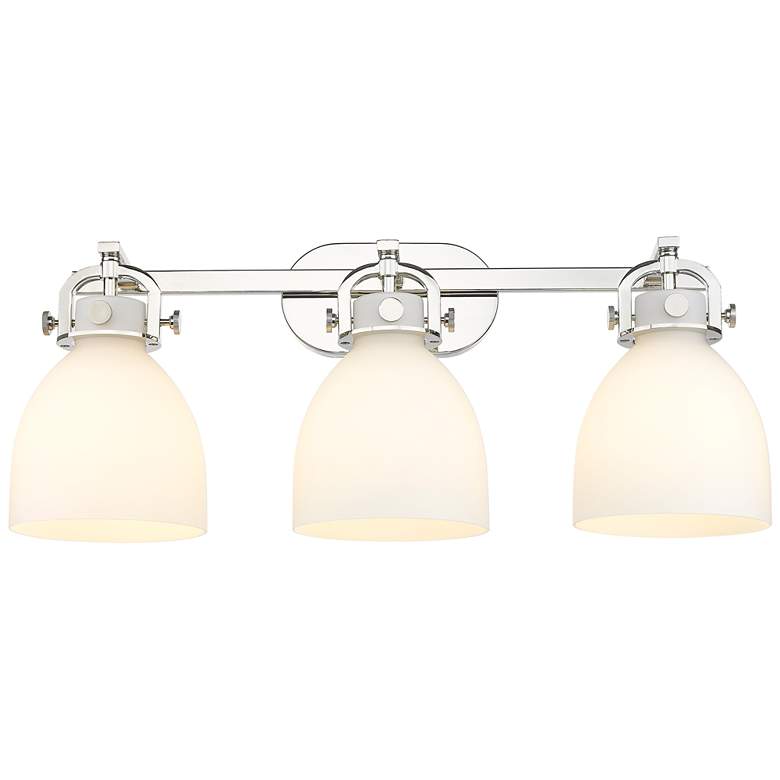 Image 1 Newton Bell 27" Wide 3 Light Polished Nickel Bath Light With White Sha