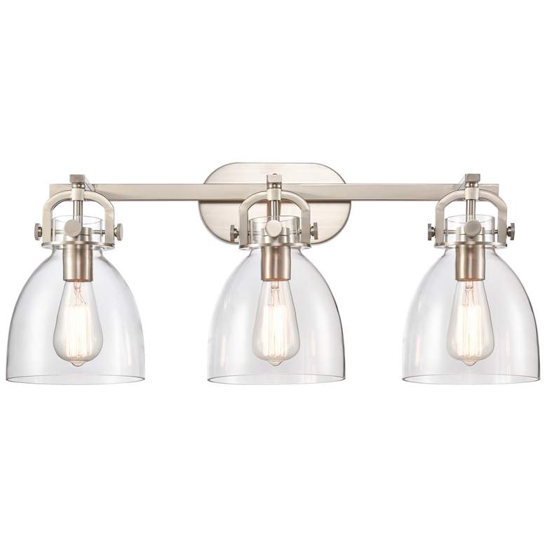 Image 1 Newton Bell 27 inch Wide 3 Light Satin Nickel Bath Light With Clear Shade