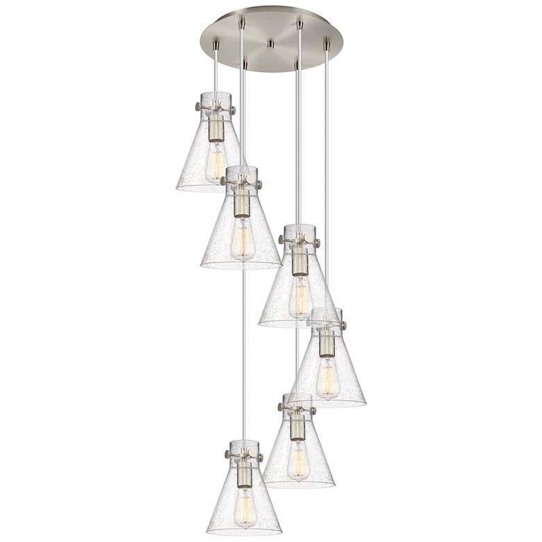 Image 1 Newton Bell 39.75"W 3 Light Polished Nickel Linear Pendant w/ Seedy Sh