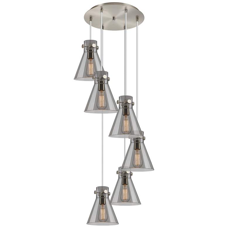 Image 1 Newton Bell 39.75"W 3 Light Polished Nickel Linear Pendant w/ Smoke Sh