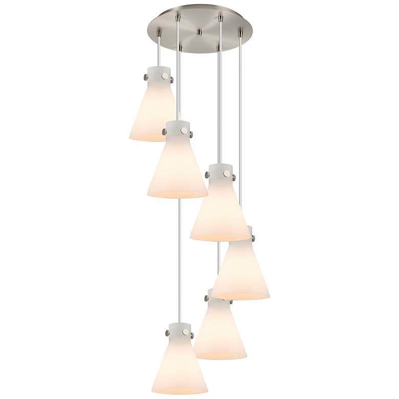 Image 1 Newton Bell 39.75"W 3 Light Polished Nickel Linear Pendant w/ White Sh