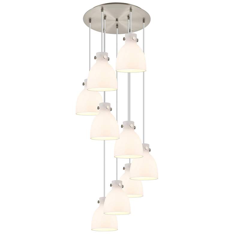 Image 1 Newton Bell 39.75"W 5 Light Polished Nickel Linear Pendant w/ White Sh