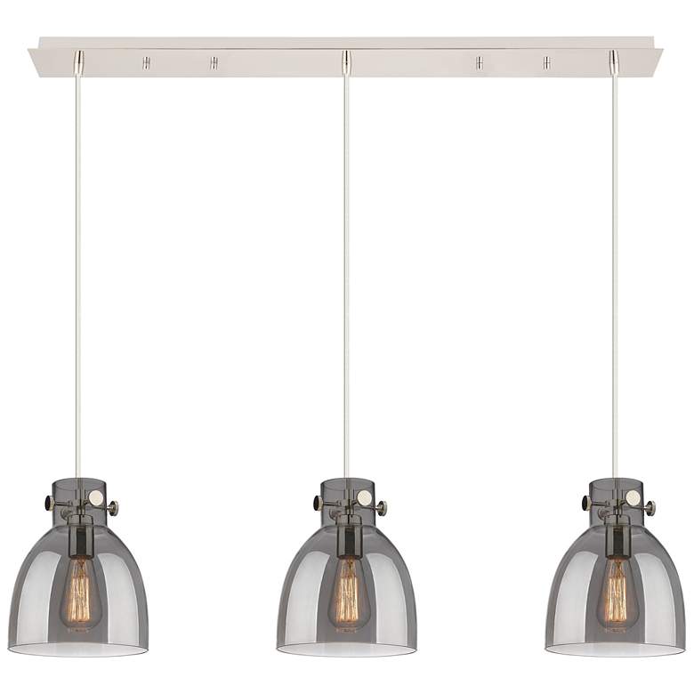 Image 1 Newton Bell 39 3/4"W Polished Nickel 3-Light Linear Pendant
