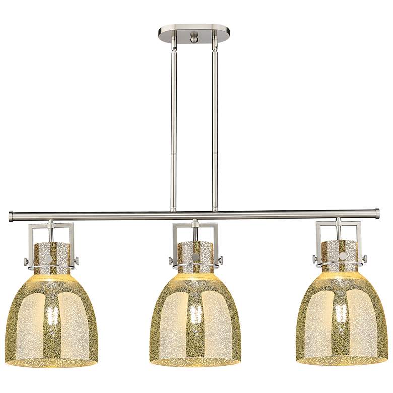 Image 1 Newton Bell 41.5"W 3 Light Satin Stem Island Light w/ Mercury Shade