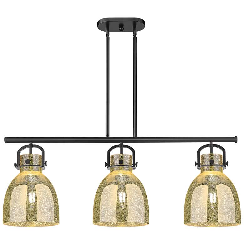 Image 1 Newton Bell 42"W 3 Light Black Stem Arch Island Light w/ Mercury Shade