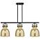 Newton Bell 42"W 3 Light Black Stem Arch Island Light w/ Mercury Shade