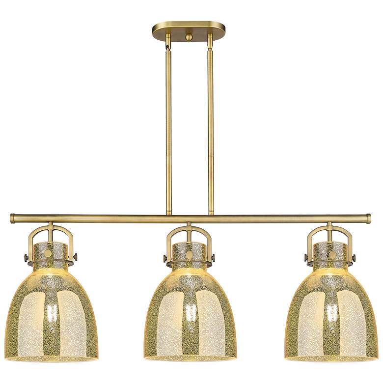 Image 1 Newton Bell 42"W 3 Light Brass Stem Arch Island Light w/ Mercury Shade