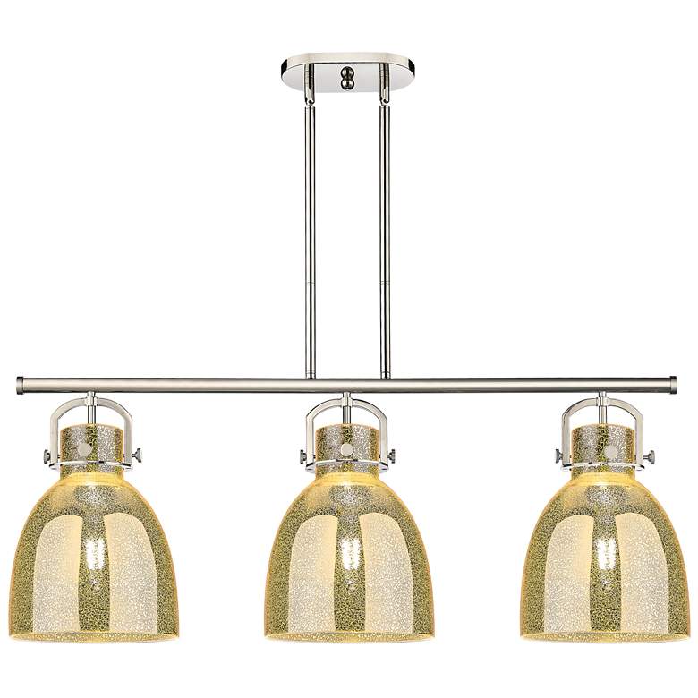 Image 1 Newton Bell 42"W 3 Light Nickel Stem Arch Island Light w/ Mercury Shade