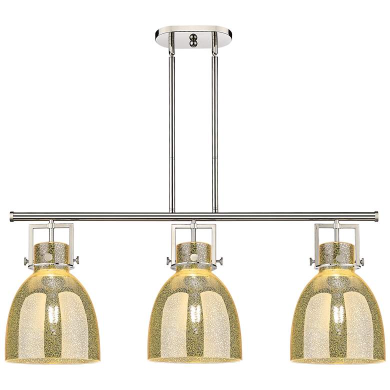 Image 1 Newton Bell 42"W 3 Light Nickel Stem Island Light w/ Mercury Shade
