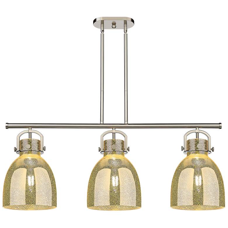 Image 1 Newton Bell 42"W 3-Lt Satin Nickel Stem Arch Island-Lt w/ Mercury Shade