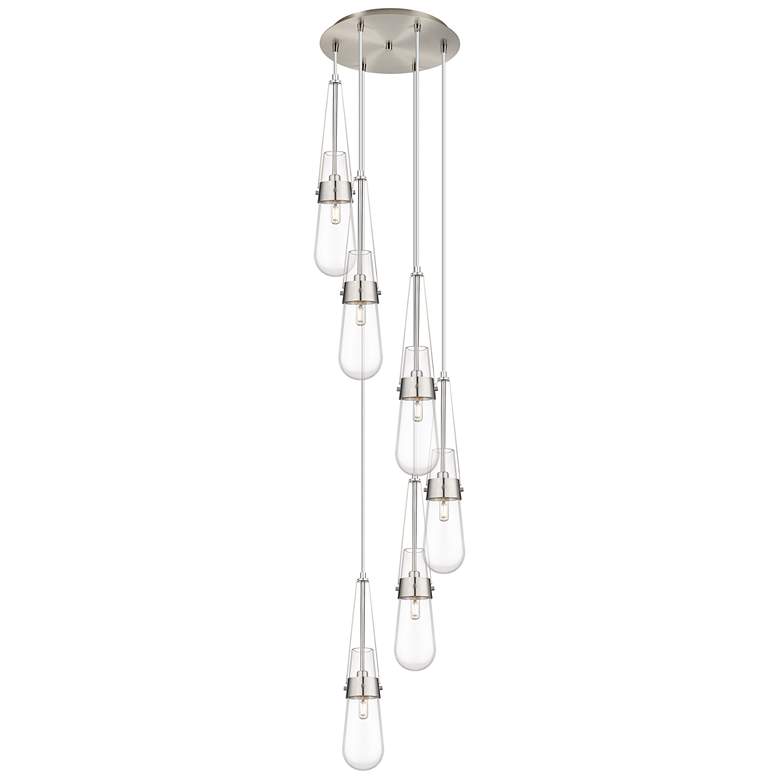 Image 1 Newton Bell 51.75"W 4 Light Polished Nickel Linear Pendant w/ Seedy Sh