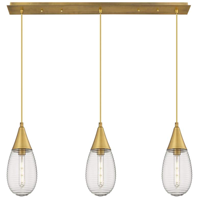 Image 1 Newton Bell 51.75"W 7 Light Brushed Nickel Linear Pendant w/ Seedy Sha