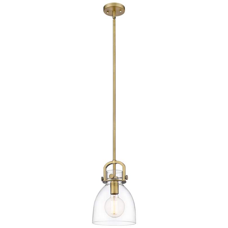 Image 1 Newton Bell 8" Brushed Brass Stem Hung Mini Pendant