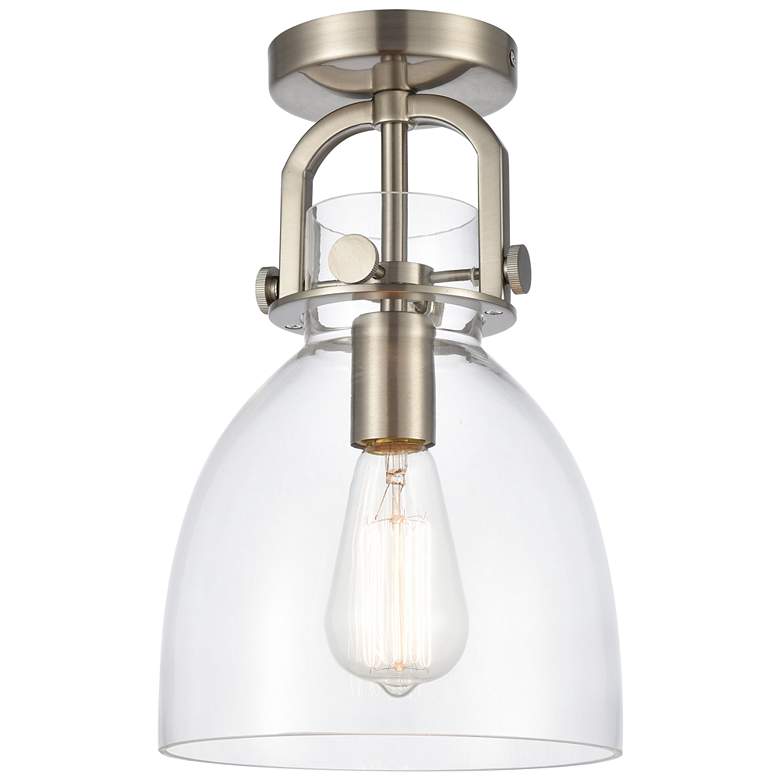 Image 1 Newton Bell 8" LED Flush Mount - Brushed Satin Nickel - Clear Shade
