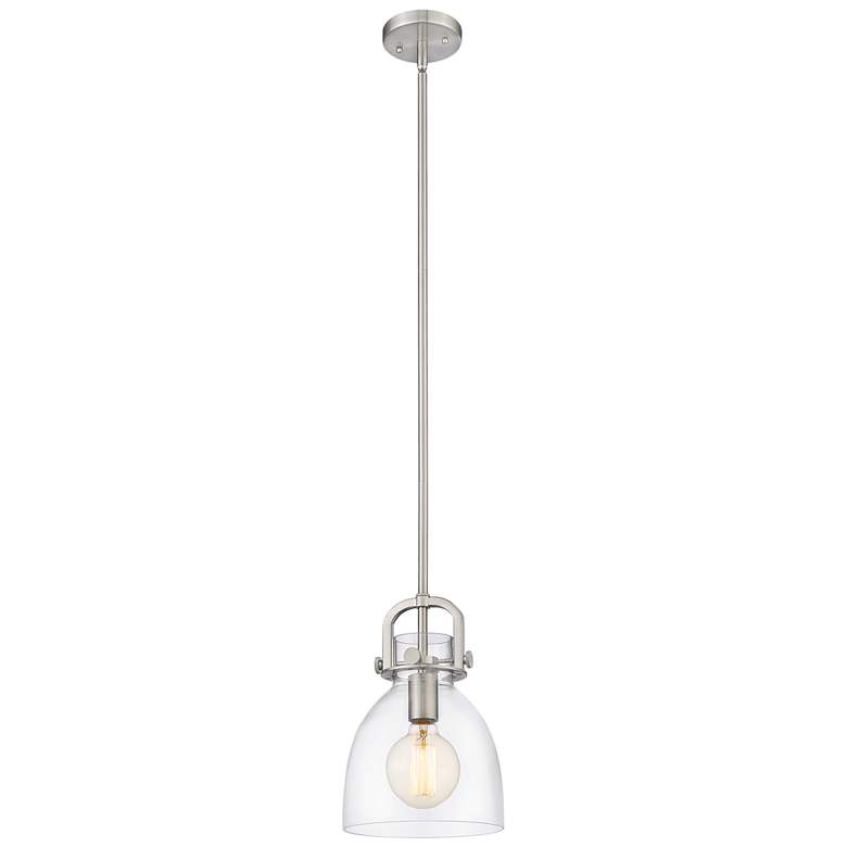 Image 1 Newton Bell 8 inch LED Mini Pendant - Brushed Satin Nickel - Clear