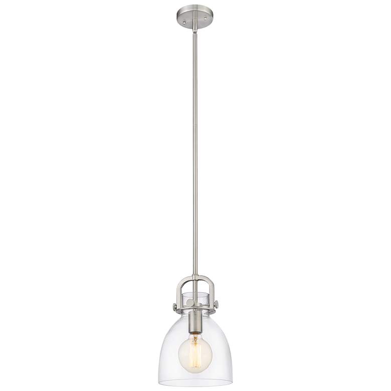 Image 1 Newton Bell 8" LED Mini Pendant - Brushed Satin Nickel - Clear