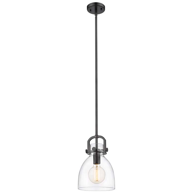 Image 1 Newton Bell 8" Matte Black Stem Hung Mini Pendant
