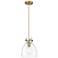 Newton Bell 8" Wide Brushed Brass Cord Hung Pendant With Clear Glass S