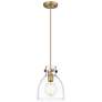 Newton Bell 8" Wide Brushed Brass Cord Hung Pendant With Clear Glass S