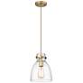 Newton Bell 8" Wide Brushed Brass Cord Hung Pendant With Seedy Glass S