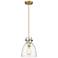 Newton Bell 8" Wide Brushed Brass Cord Hung Pendant With Seedy Glass S