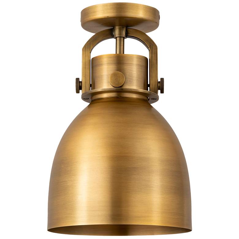Image 1 Newton Bell 8" Wide Brushed Brass Flush Mount With Brushed Brass Shade
