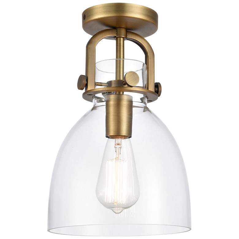 Image 1 Newton Bell 8" Wide Brushed Brass Flush Mount with Clear Shade