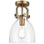 Newton Bell 8" Wide Brushed Brass Flush Mount with Clear Shade