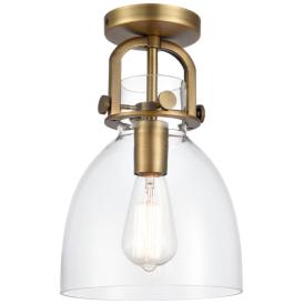 Newton Bell 8" Wide Brushed Brass Flush Mount with Clear Shade Newton Bell 8" Wide Brushed Brass Flush Mount with Clear Shade