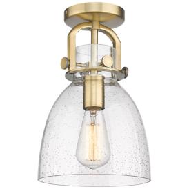 Newton Bell 8" Wide Brushed Brass Flush Mount with Seedy Shade Newton Bell 8" Wide Brushed Brass Flush Mount with Seedy Shade