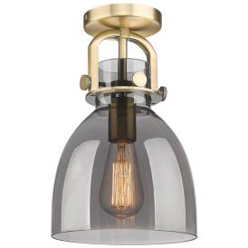 Newton Bell 8" Wide Brushed Brass Flush Mount with Smoke Shade Newton Bell 8" Wide Brushed Brass Flush Mount with Smoke Shade